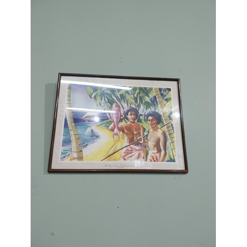 161 - Framed coloured print � Fiji Island Fisherman {33 cm H x 43 cm W}.