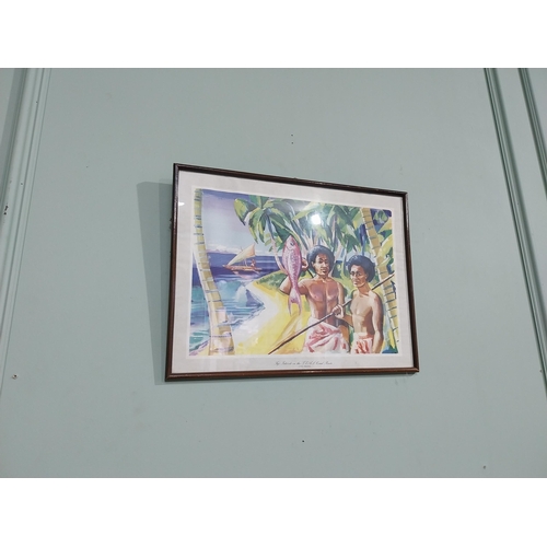 161 - Framed coloured print � Fiji Island Fisherman {33 cm H x 43 cm W}.