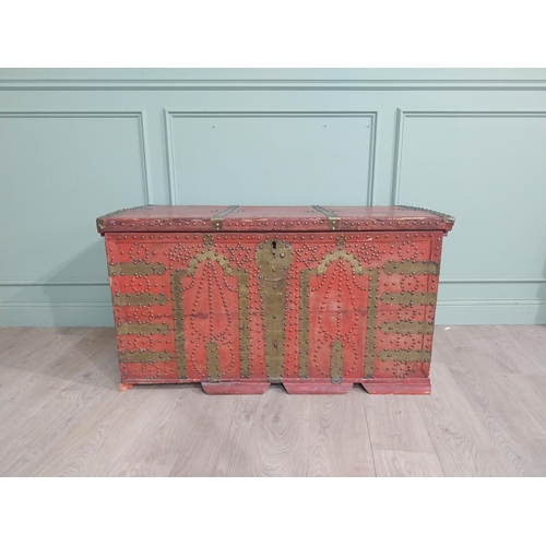 163 - 19th C. Painted pine brass bound marriage chest. {66 cm H x 115 cm W x 66 cm D}.