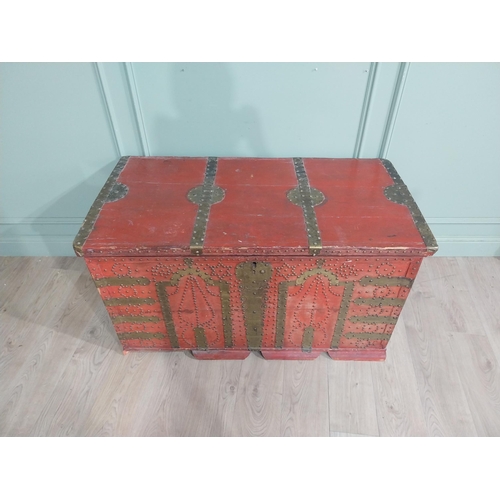 163 - 19th C. Painted pine brass bound marriage chest. {66 cm H x 115 cm W x 66 cm D}.