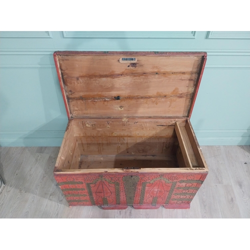 163 - 19th C. Painted pine brass bound marriage chest. {66 cm H x 115 cm W x 66 cm D}.