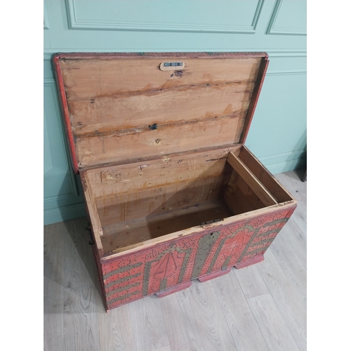 163 - 19th C. Painted pine brass bound marriage chest. {66 cm H x 115 cm W x 66 cm D}.