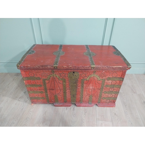 163 - 19th C. Painted pine brass bound marriage chest. {66 cm H x 115 cm W x 66 cm D}.