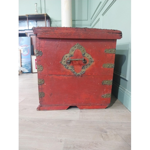 163 - 19th C. Painted pine brass bound marriage chest. {66 cm H x 115 cm W x 66 cm D}.