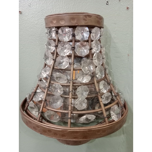 164 - Pair of French empire cut glass and brass droplet wall lights.  {H 28cm x W 20cm x D 10cm}