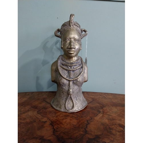 165 - African Benin bronze sculpture. {30 cm H x 12 cm  W x 12 cm D}.