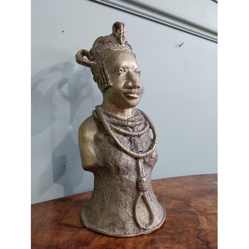 165 - African Benin bronze sculpture. {30 cm H x 12 cm  W x 12 cm D}.