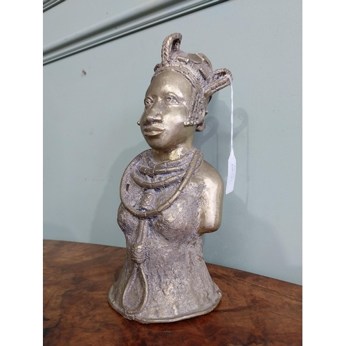 165 - African Benin bronze sculpture. {30 cm H x 12 cm  W x 12 cm D}.