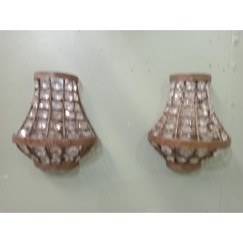 167 - Pair of French empire cut glass and brass droplet wall lights. {H 28cm x W 20cm x D 10cm}. NOT AVAIL... 