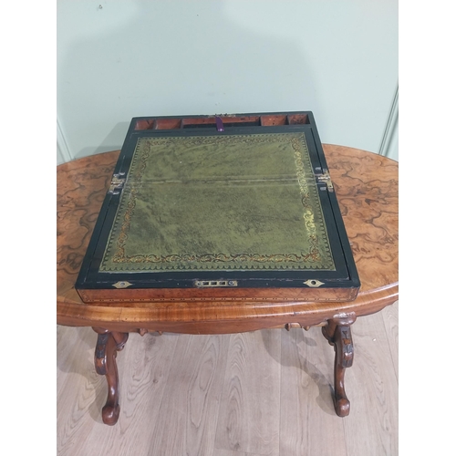 168 - Victorian burr walnut writing slope with tooled leather top. {15 cm H x 45 cm W x 25 cm D}.