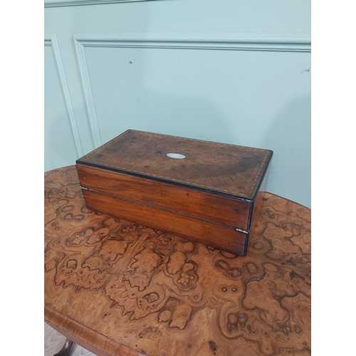 168 - Victorian burr walnut writing slope with tooled leather top. {15 cm H x 45 cm W x 25 cm D}.