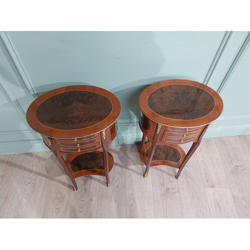 17 - Pair of French kingwood and walnut bedside lockers with ormolu mounts. {70 cm H x 40 cm W x 30 cm D}... 