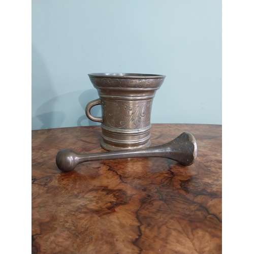 173 - 19th C. Bronze mortar and pestle. {12 cm H x 13 cm Dia.}.