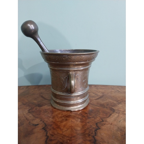 173 - 19th C. Bronze mortar and pestle. {12 cm H x 13 cm Dia.}.