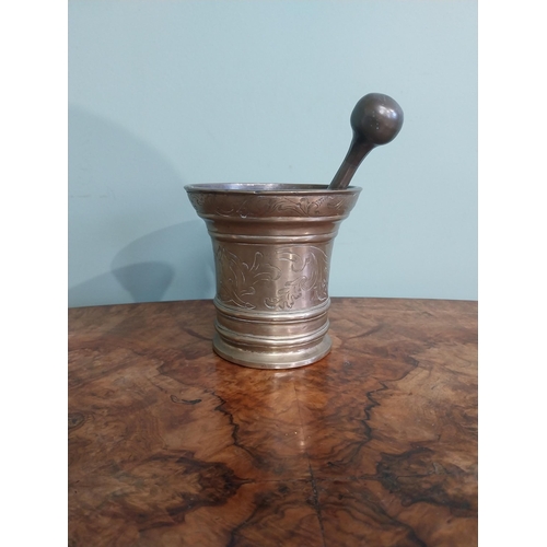 173 - 19th C. Bronze mortar and pestle. {12 cm H x 13 cm Dia.}.