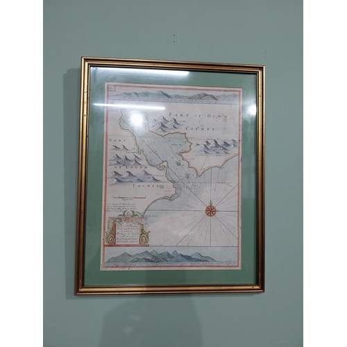 176 - 19th C. Hand coloured partial map of County Down. {55 cm H x 54 cm W}.