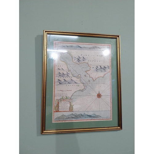 176 - 19th C. Hand coloured partial map of County Down. {55 cm H x 54 cm W}.