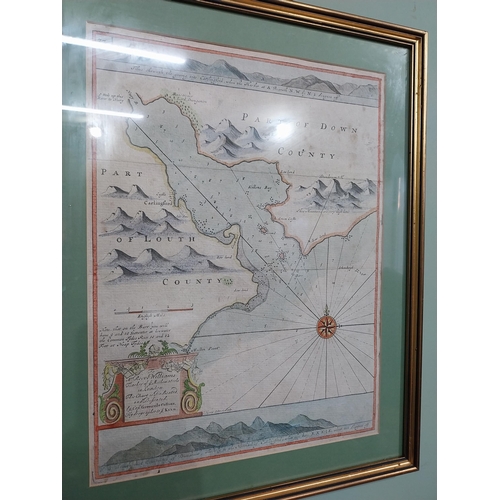 176 - 19th C. Hand coloured partial map of County Down. {55 cm H x 54 cm W}.