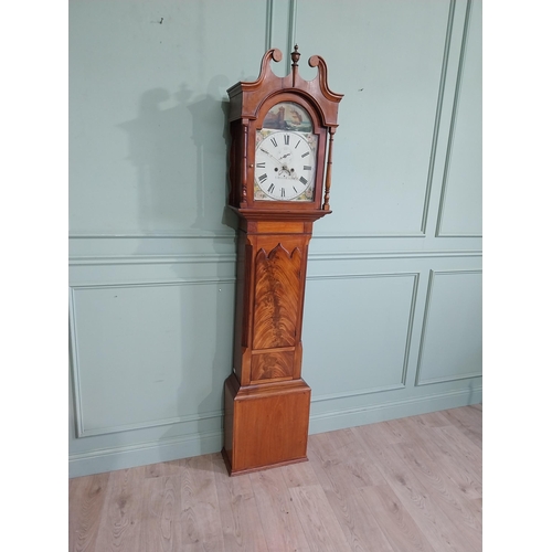 180 - 19th C. Irish mahogany Grandfather clock with swan neck pediment and painted dial by J Black Lurgan.... 