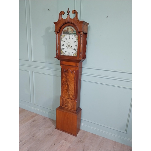 180 - 19th C. Irish mahogany Grandfather clock with swan neck pediment and painted dial by J Black Lurgan.... 