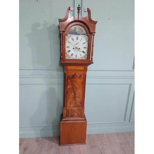 180 - 19th C. Irish mahogany Grandfather clock with swan neck pediment and painted dial by J Black Lurgan.... 