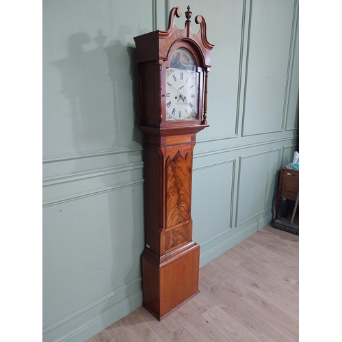 180 - 19th C. Irish mahogany Grandfather clock with swan neck pediment and painted dial by J Black Lurgan.... 