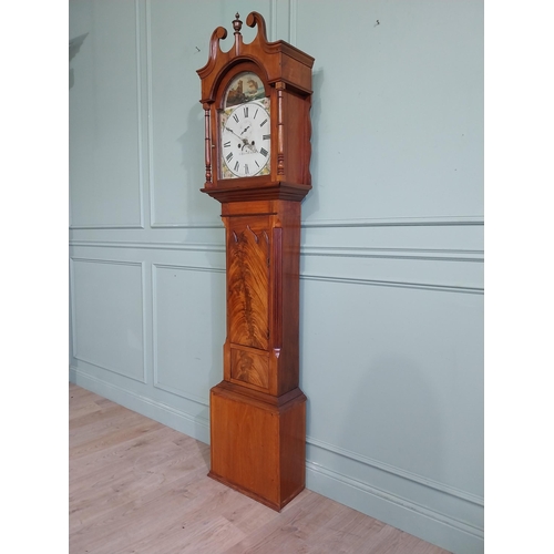 180 - 19th C. Irish mahogany Grandfather clock with swan neck pediment and painted dial by J Black Lurgan.... 