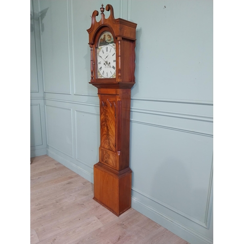 180 - 19th C. Irish mahogany Grandfather clock with swan neck pediment and painted dial by J Black Lurgan.... 