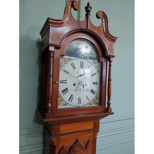 180 - 19th C. Irish mahogany Grandfather clock with swan neck pediment and painted dial by J Black Lurgan.... 