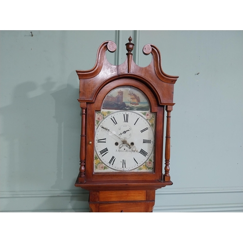 180 - 19th C. Irish mahogany Grandfather clock with swan neck pediment and painted dial by J Black Lurgan.... 