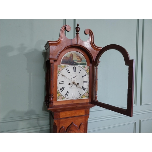 180 - 19th C. Irish mahogany Grandfather clock with swan neck pediment and painted dial by J Black Lurgan.... 