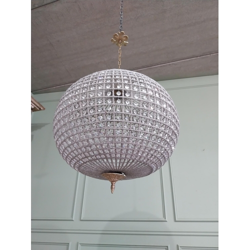 184 - Large French brass and cut crystal globe chandelier. {110 cm H x 56 cm Dia.}.