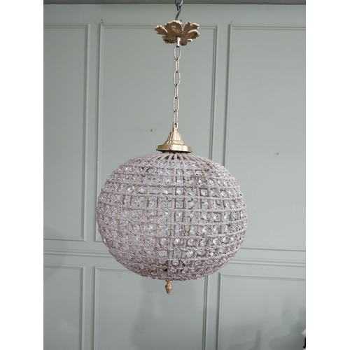 184 - Large French brass and cut crystal globe chandelier. {110 cm H x 56 cm Dia.}.