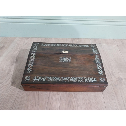 186 - Victorian rosewood and mother of pearl inlay writing slope with fitted interior. {9 cm H x 35 cm W x... 