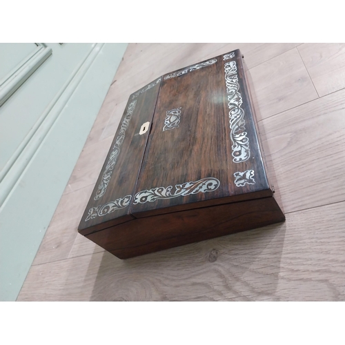 186 - Victorian rosewood and mother of pearl inlay writing slope with fitted interior. {9 cm H x 35 cm W x... 