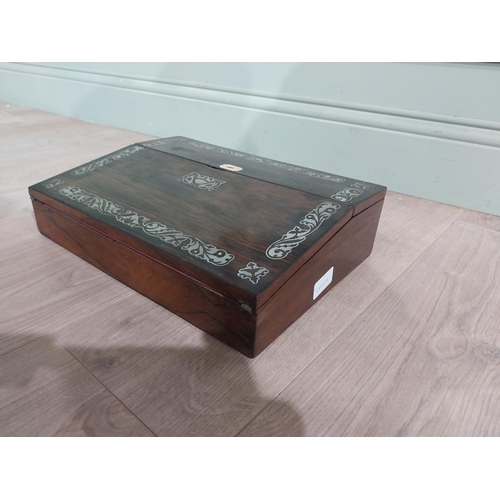 186 - Victorian rosewood and mother of pearl inlay writing slope with fitted interior. {9 cm H x 35 cm W x... 