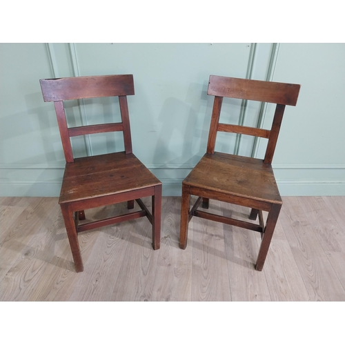 188 - Pair of 19th C. Oak kitchen chairs on square legs. {88 cm H 46 cm W x 40 cm D}.