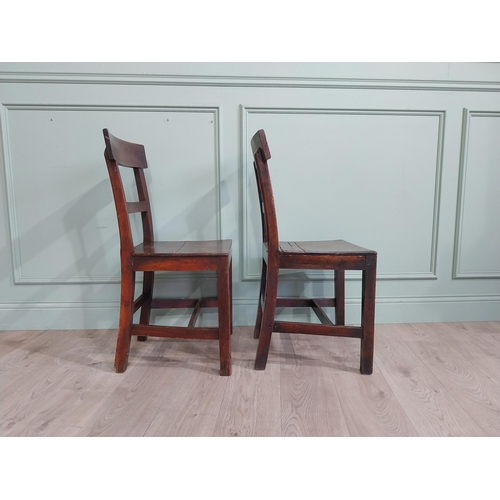 188 - Pair of 19th C. Oak kitchen chairs on square legs. {88 cm H 46 cm W x 40 cm D}.