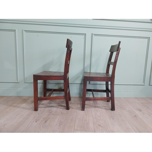 188 - Pair of 19th C. Oak kitchen chairs on square legs. {88 cm H 46 cm W x 40 cm D}.