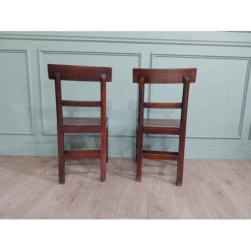 188 - Pair of 19th C. Oak kitchen chairs on square legs. {88 cm H 46 cm W x 40 cm D}.