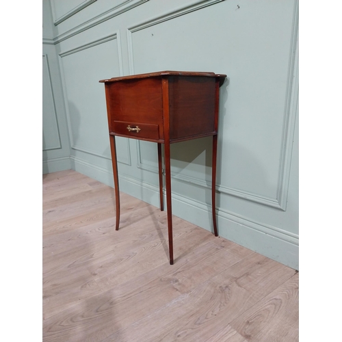 189 - Edwardian mahogany work table with lift up lid and single drawer on square legs. {77 cm H x 47 cm W ... 