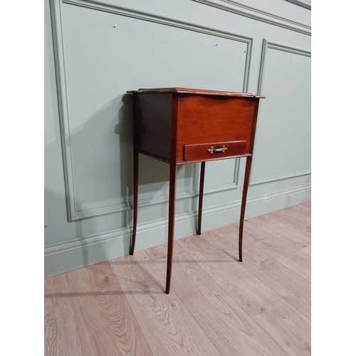 189 - Edwardian mahogany work table with lift up lid and single drawer on square legs. {77 cm H x 47 cm W ... 