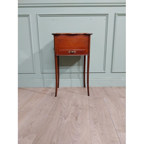 189 - Edwardian mahogany work table with lift up lid and single drawer on square legs. {77 cm H x 47 cm W ... 