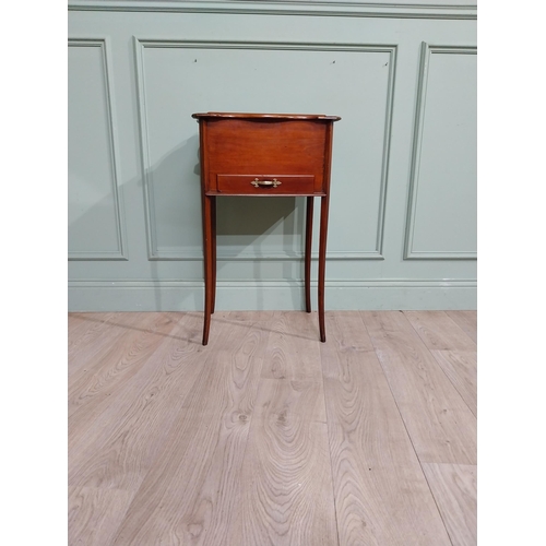 189 - Edwardian mahogany work table with lift up lid and single drawer on square legs. {77 cm H x 47 cm W ... 