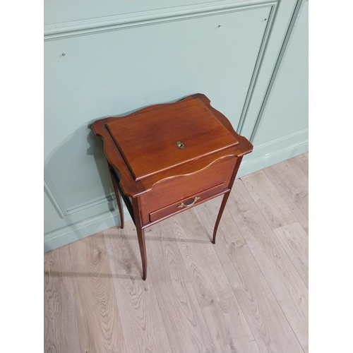 189 - Edwardian mahogany work table with lift up lid and single drawer on square legs. {77 cm H x 47 cm W ... 