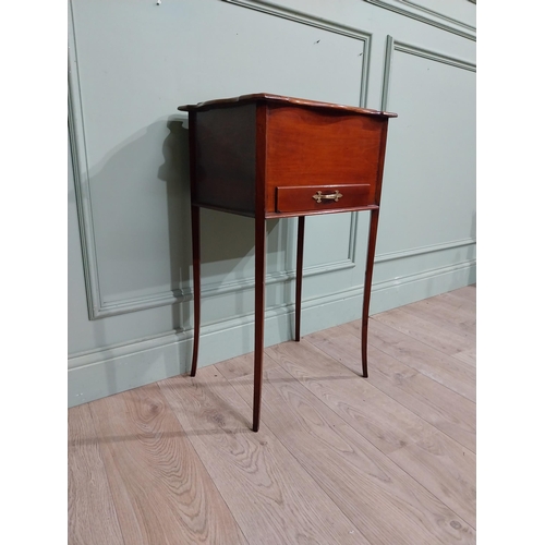 189 - Edwardian mahogany work table with lift up lid and single drawer on square legs. {77 cm H x 47 cm W ... 