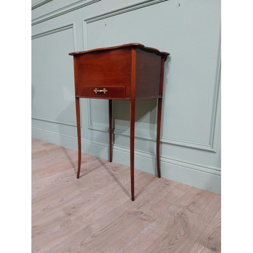 189 - Edwardian mahogany work table with lift up lid and single drawer on square legs. {77 cm H x 47 cm W ... 