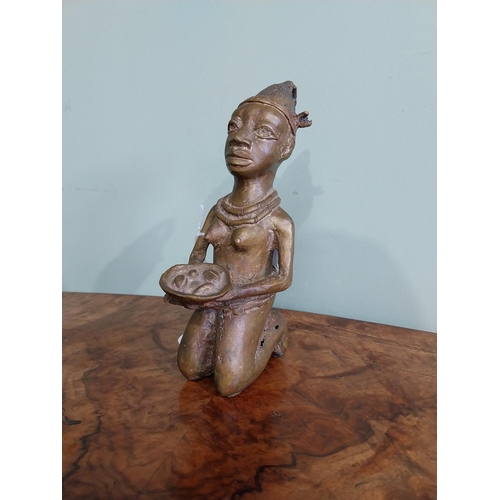 190 - African Benin bronze sculpture. {19 cm H x 8 cm W x 11 cm D}.