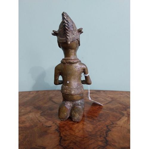 190 - African Benin bronze sculpture. {19 cm H x 8 cm W x 11 cm D}.