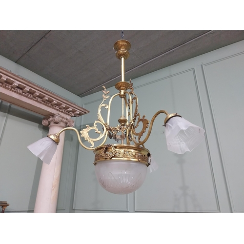 194 - 19th C. French gilded brass hanging chandelier with cut glass frosted shades. {90 cm H x 80 cm Dia.}... 